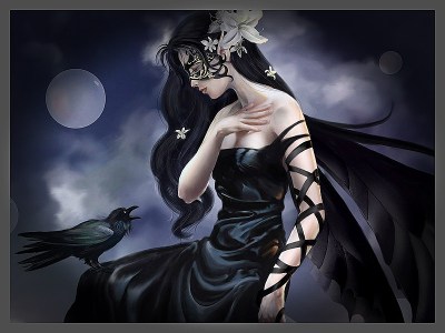 girl black bird mask